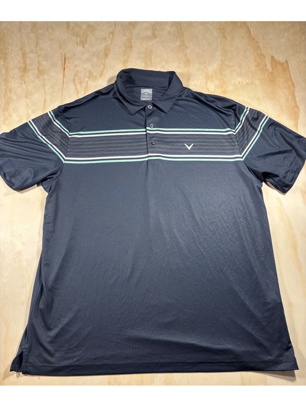 Callaway Mens XL Performance Golf Polo Shirt - Black with Green White Stripes